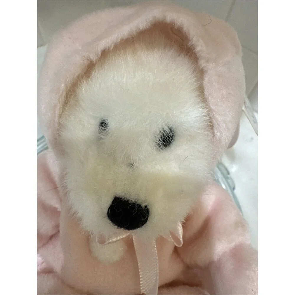 Animal Adventure Stuffed Plush White Bear in a Bunny Pink Suit VTG